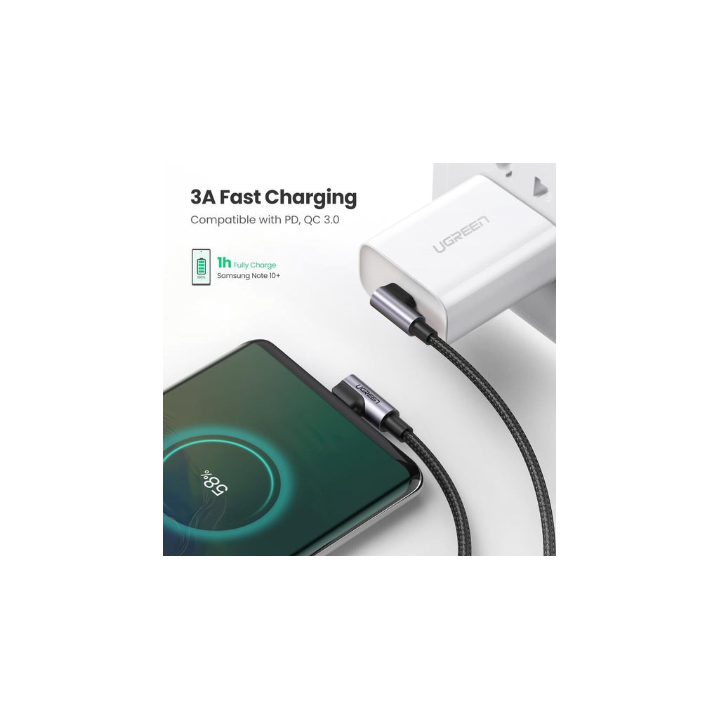 Дата кабель USB-C to USB-C 2.0m 3A 60W US323 90-degree Black Ugreen (70531) - зображення 3