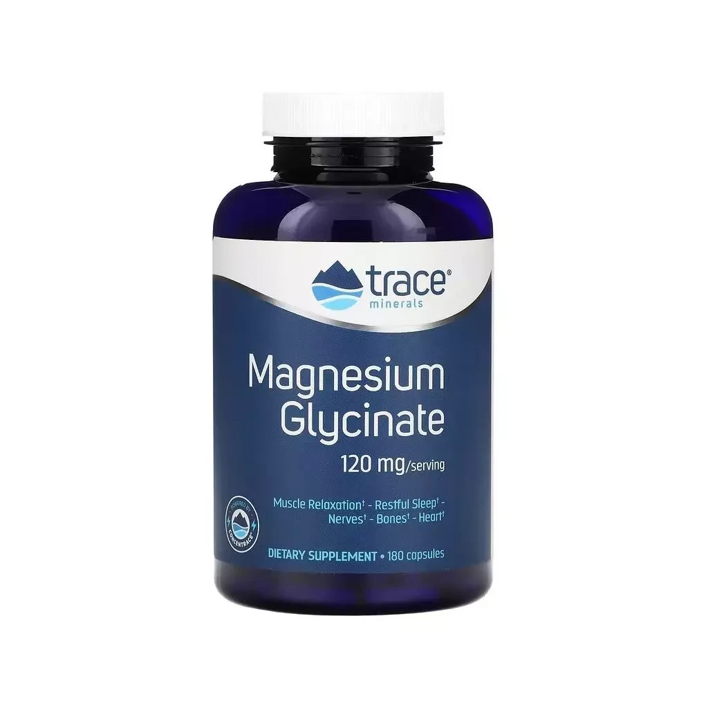 Мінерали Trace Minerals Гліцинат магнію, 120 мг, Magnesium Glycinate, 180 капсул (TMR-00815) - зображення 1