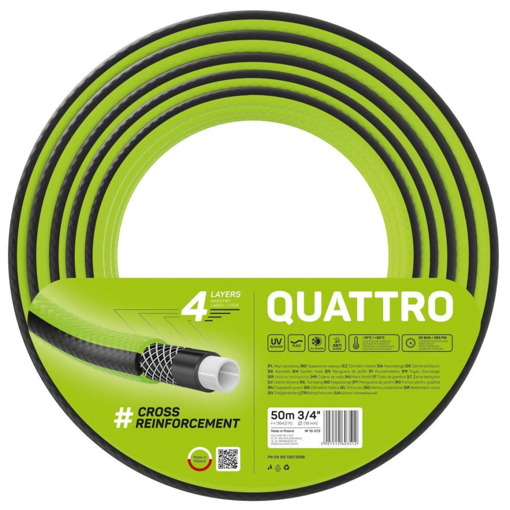 Шланг для поливу Cellfast QUATTRO, 3/4', 50м, 4 шари, до 20 Бар, -10…+50°C (10-073) - изображение 1