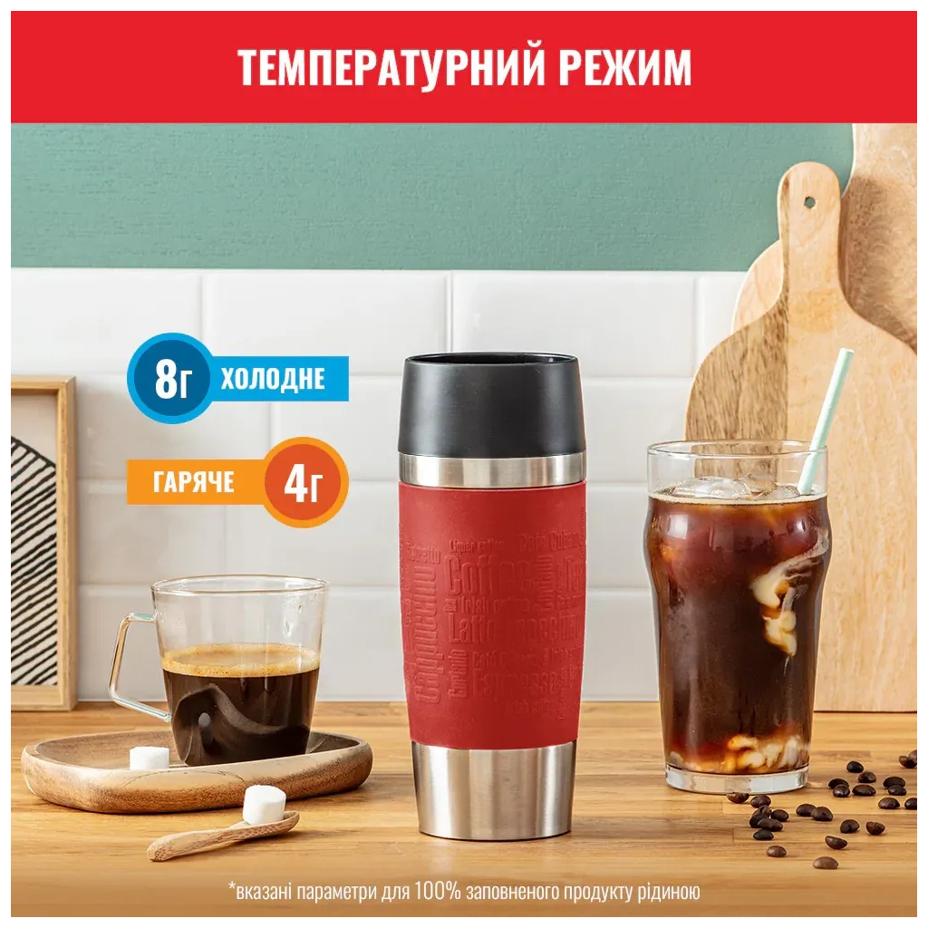 Термокружка Tefal Travel Mug Classic, 360мл, нержавіюча сталь, червоний (N2020410) - изображение 5
