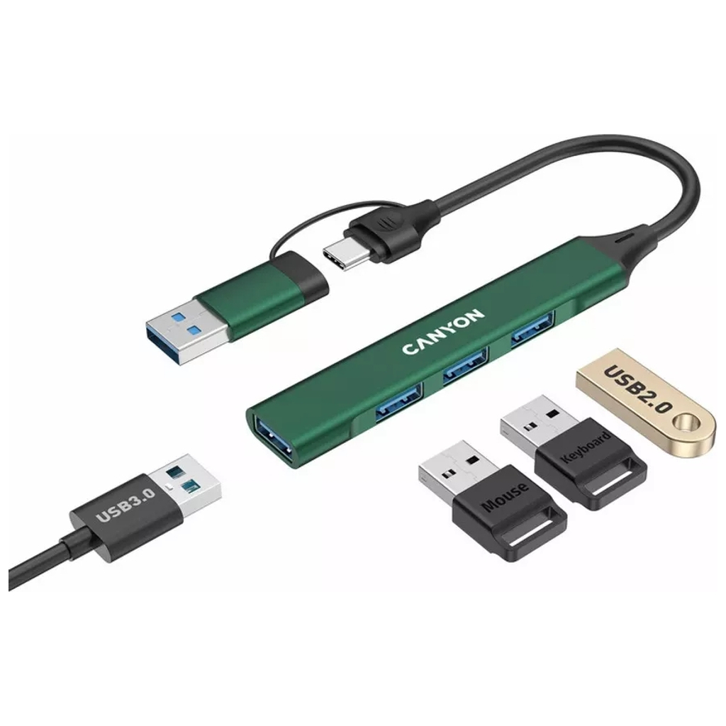 Концентратор Canyon hub DS-02 4in1 USB-A/C Green (CNS-TDS02GR) - зображення 3