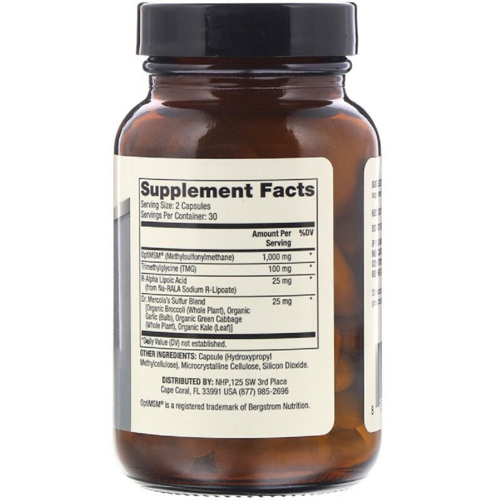 Вітамінно-мінеральний комплекс Dr. Mercola МСМ, Комплекс метилсульфонілметану сірки, MSM, 60 капсул (MCL01500) - зображення 2