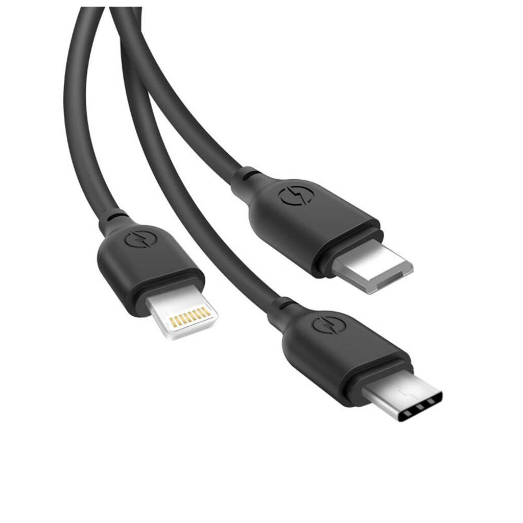 Дата кабель USB 2.0 AM to Lightning + Micro 5P + USB-C 1.0m 2.1A black XO (NB103-3in1-1-BK) - зображення 3