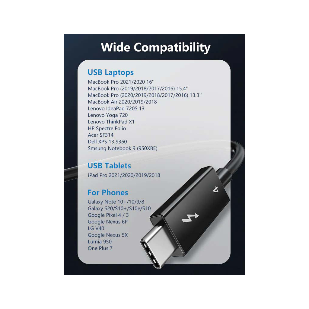 Дата кабель USB-C to USB-C 1.0m Thunderbolt 4 100W (20V/5A) 8K60Hz Cabletime (CA915422) - зображення 2