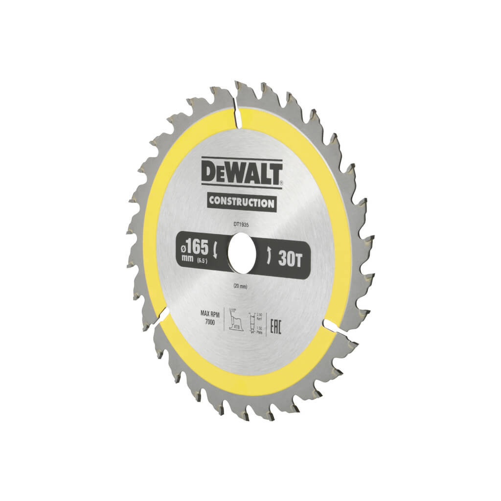 Диск пильний DeWALT CONSTRUCTION, 165х20 мм, 30z (ATB), 10 гр. (DT1935) - picture 1
