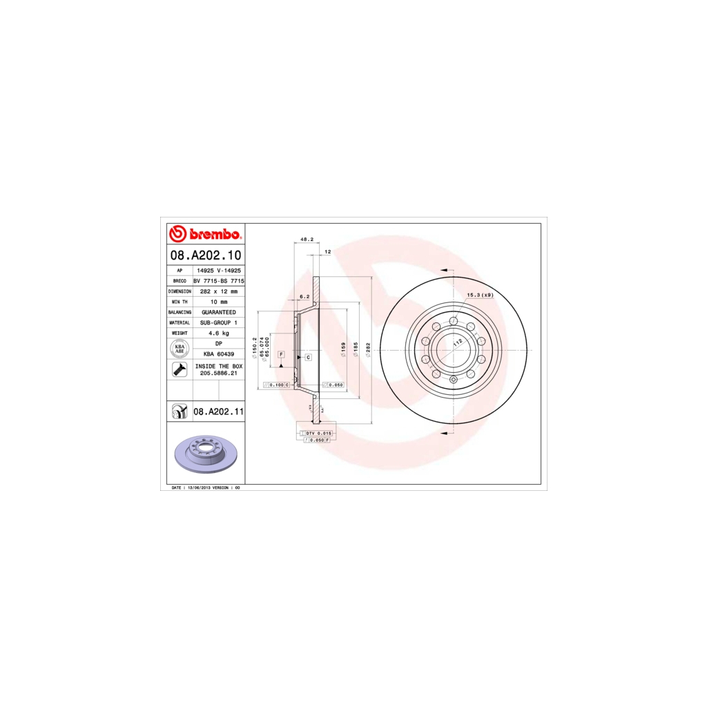 Гальмівний диск Brembo 08.A202.11 - зображення 1