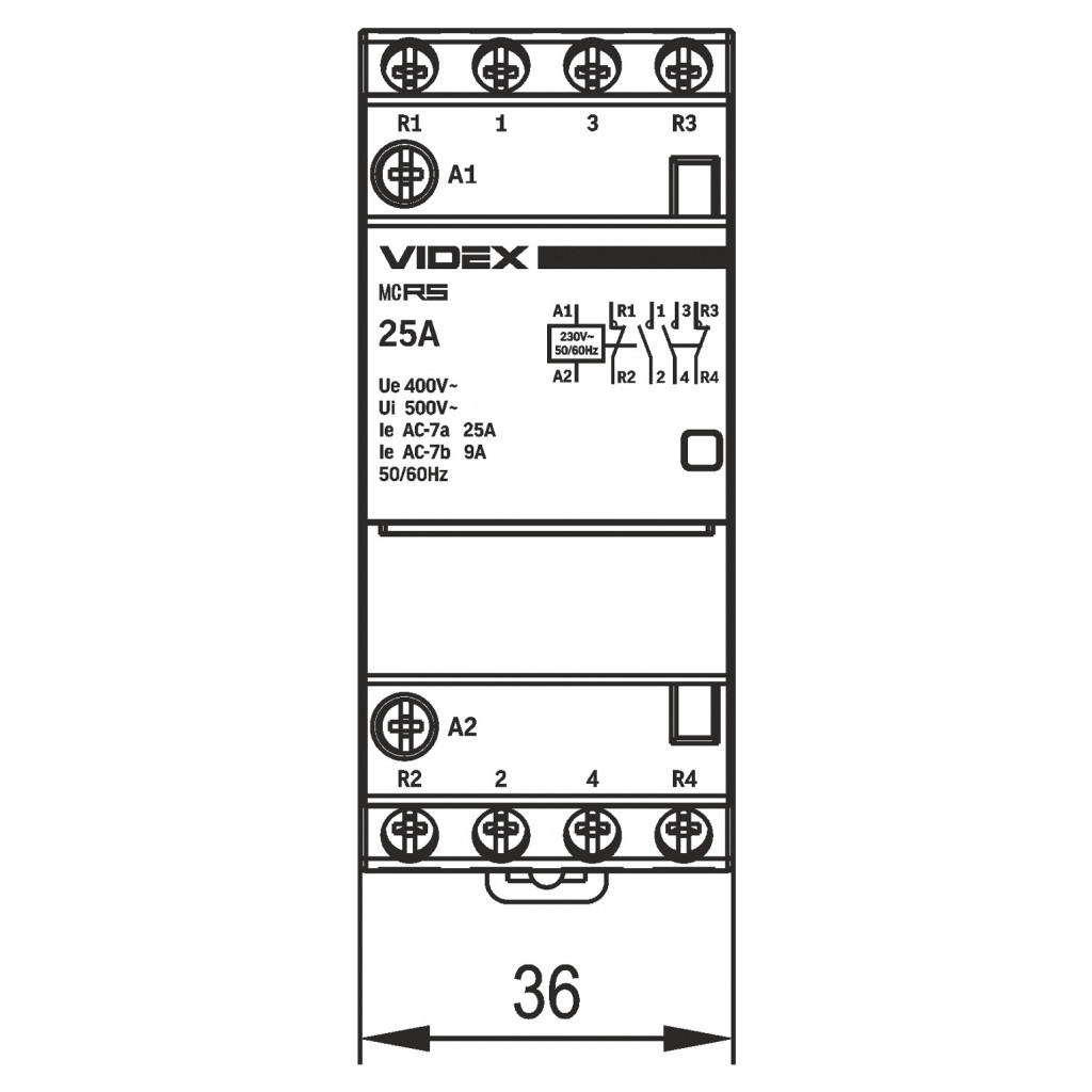 Контактор Videx 4п 25А 2НВ 2НЗ VF-RS-MC2O2C-25 RESIST - зображення 5