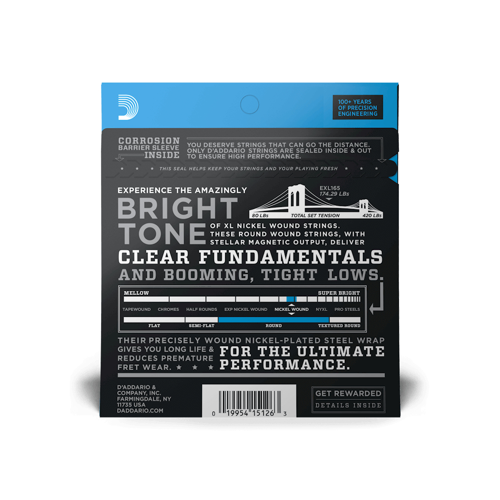 Струни для гітари D'Addario XL Nickel Wound Bass Reg Light Top / Med Bottom (45-105) (EXL165) - зображення 3