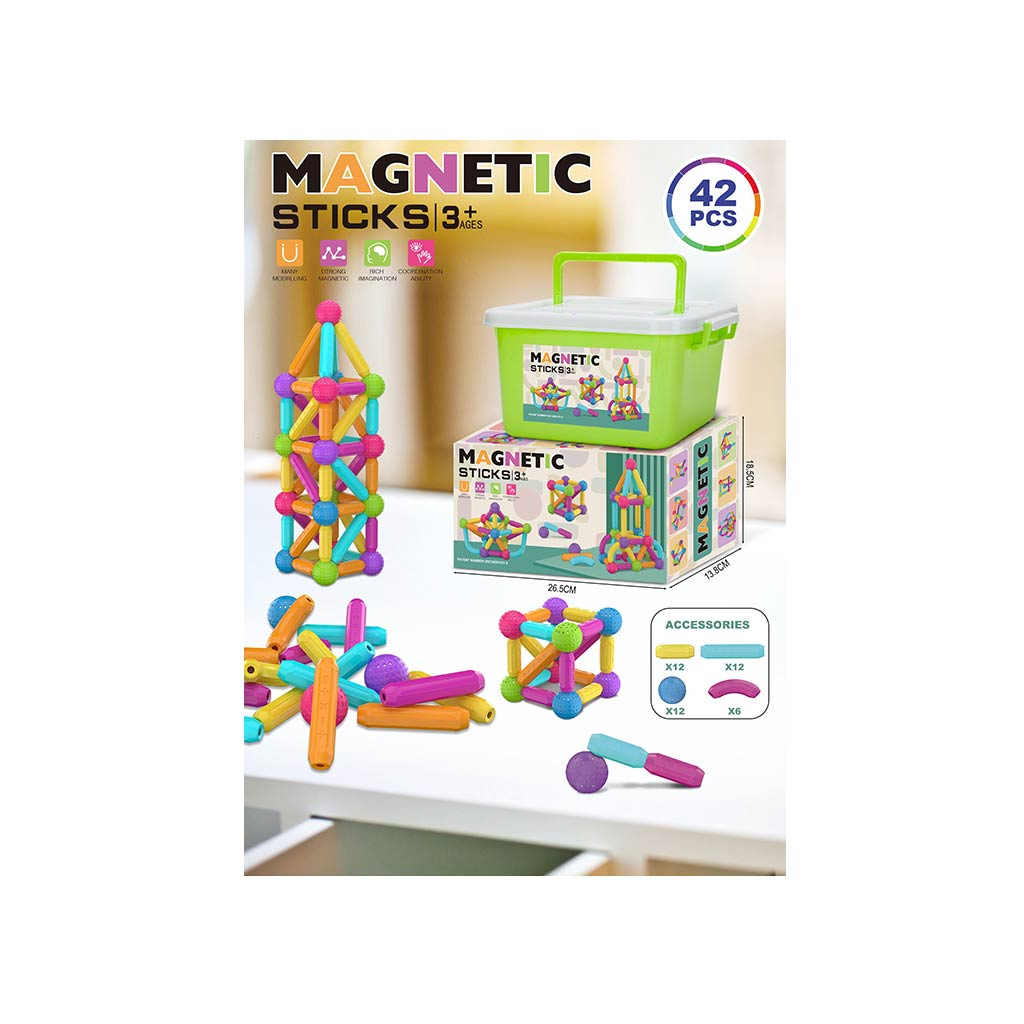 Конструктор A-Toys Magnetic Sticks 42 деталей в валізці (158-22) - зображення 1