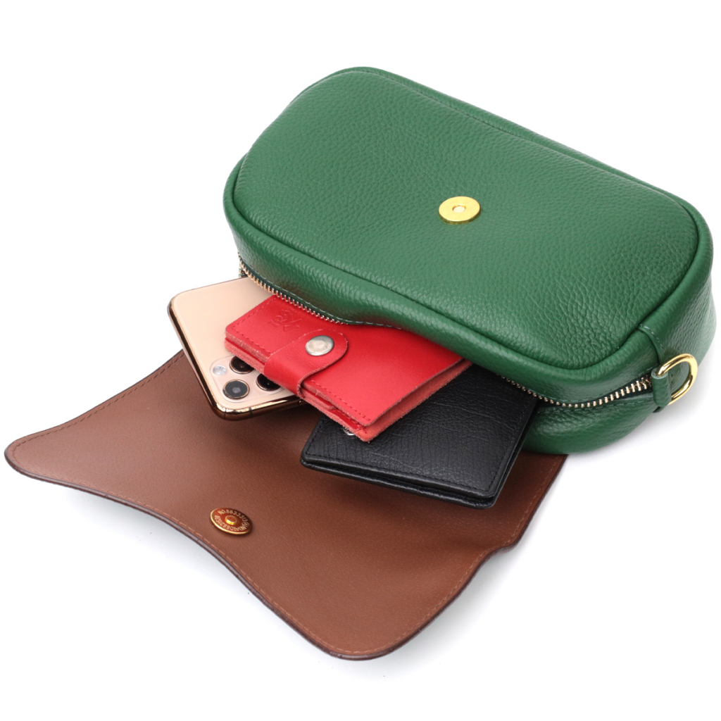 Сумка Vintage Шкіряна жіноча з фігурним клапаном Зелена (22430) - зображення 8