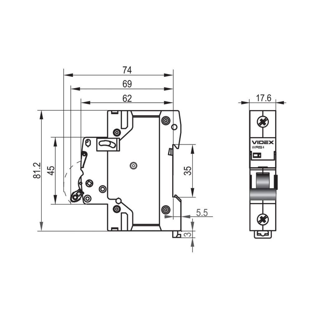 Автоматичний вимикач Videx RS4 RESIST 1п 25А С 4,5кА (VF-RS4-AV1C25) - зображення 4