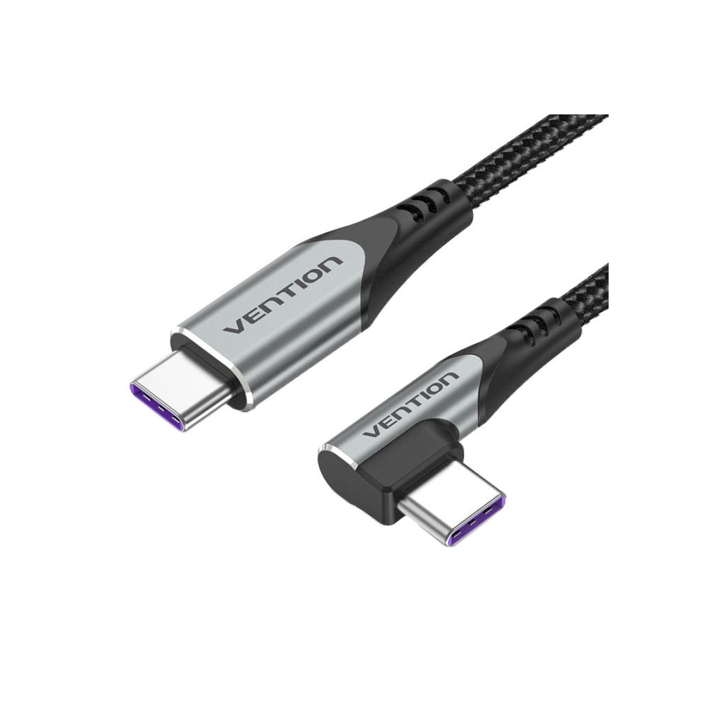 Дата кабель USB-C to USB-C 0.5m USB2.0 60W (20V/3A) angle 90° Gray Aluminum Alloy Vention (TRAHD) - picture 1
