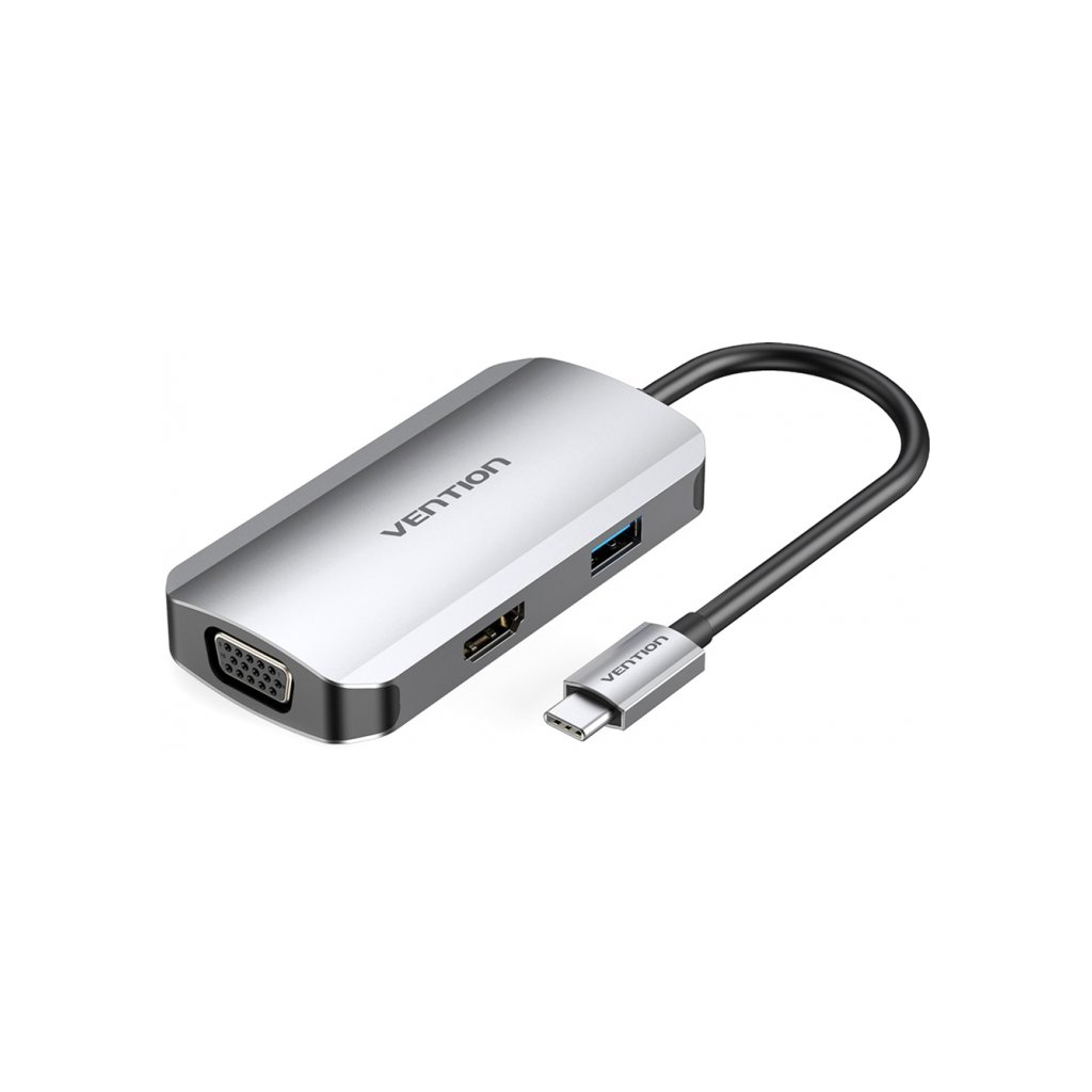 Концентратор Vention USB3.1 Type-C --> HDMI/VGA/USB 3.0/PD 100W Hub 4-in-1 (TOAHB) - зображення 1