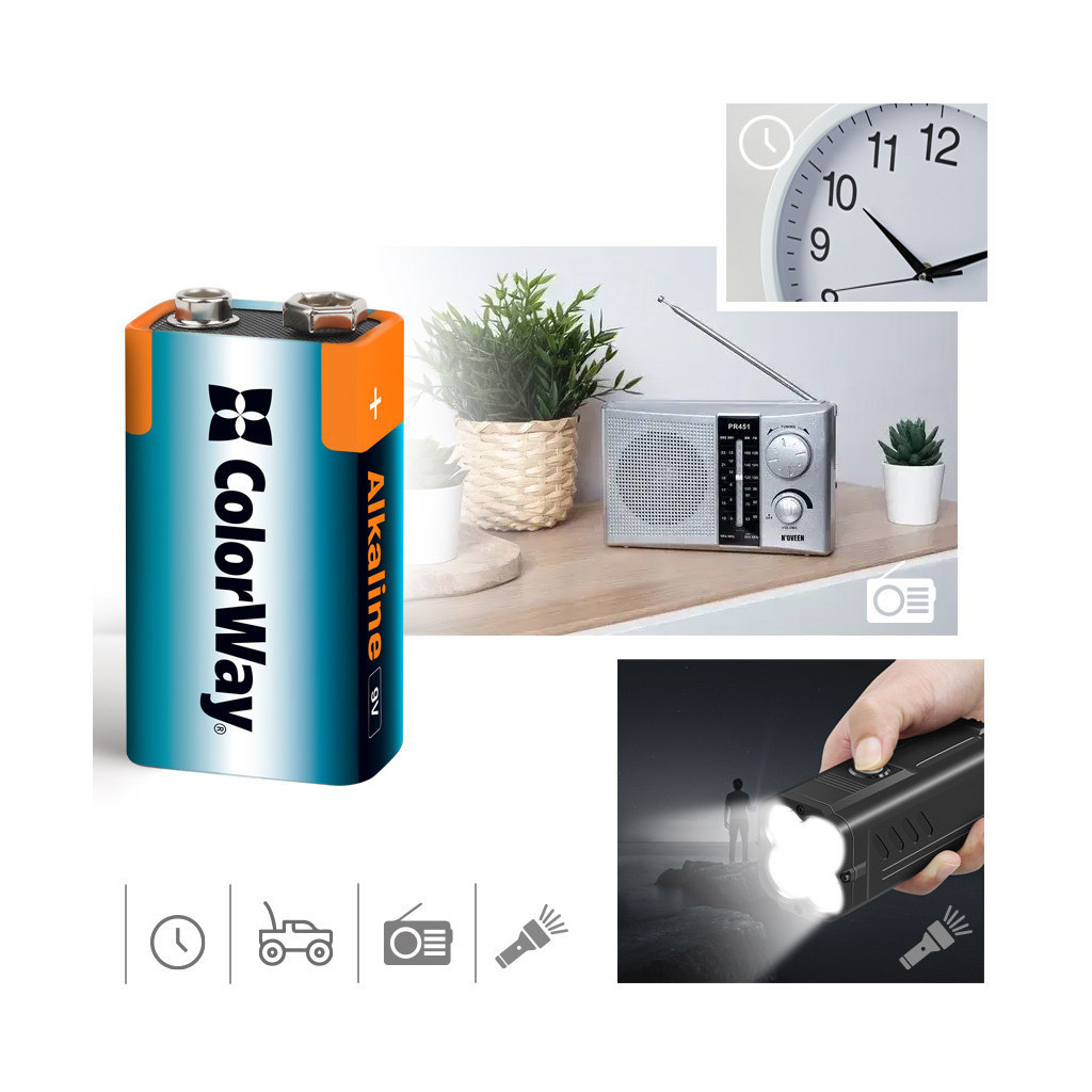 Батарейка ColorWay Крона 6LR61 9V Alkaline Power * 1 (CW-BA6LR61-1BL) - зображення 4