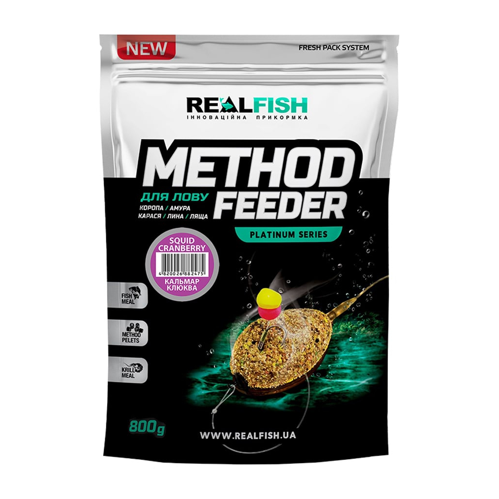 Прикормка Real Fish Method Feeder Кальмар-Журавлина 0.8kg (809.00.12) - зображення 1