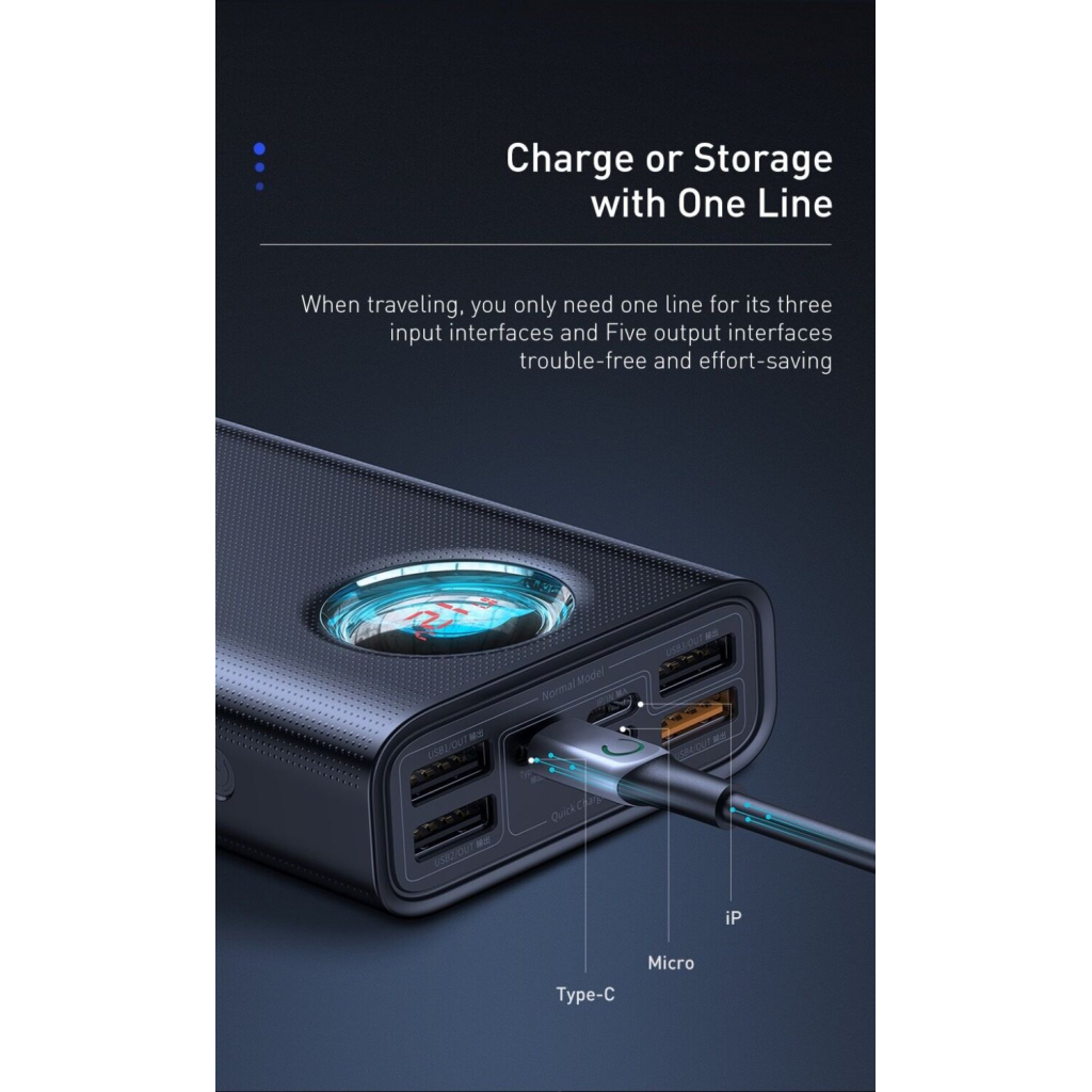 Батарея універсальна Baseus Amblight 30000mAh PD3.0/65W, QC3.0, Type-C, 4*USB (PPLG000101) - зображення 10