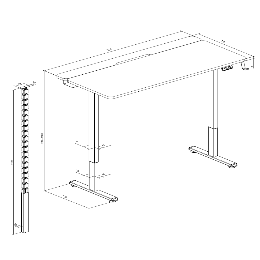 Комп'ютерний стіл OfficePro з електрорегулюванням висоти 1500 x 720 мм Black (ODE1575B) - зображення 3