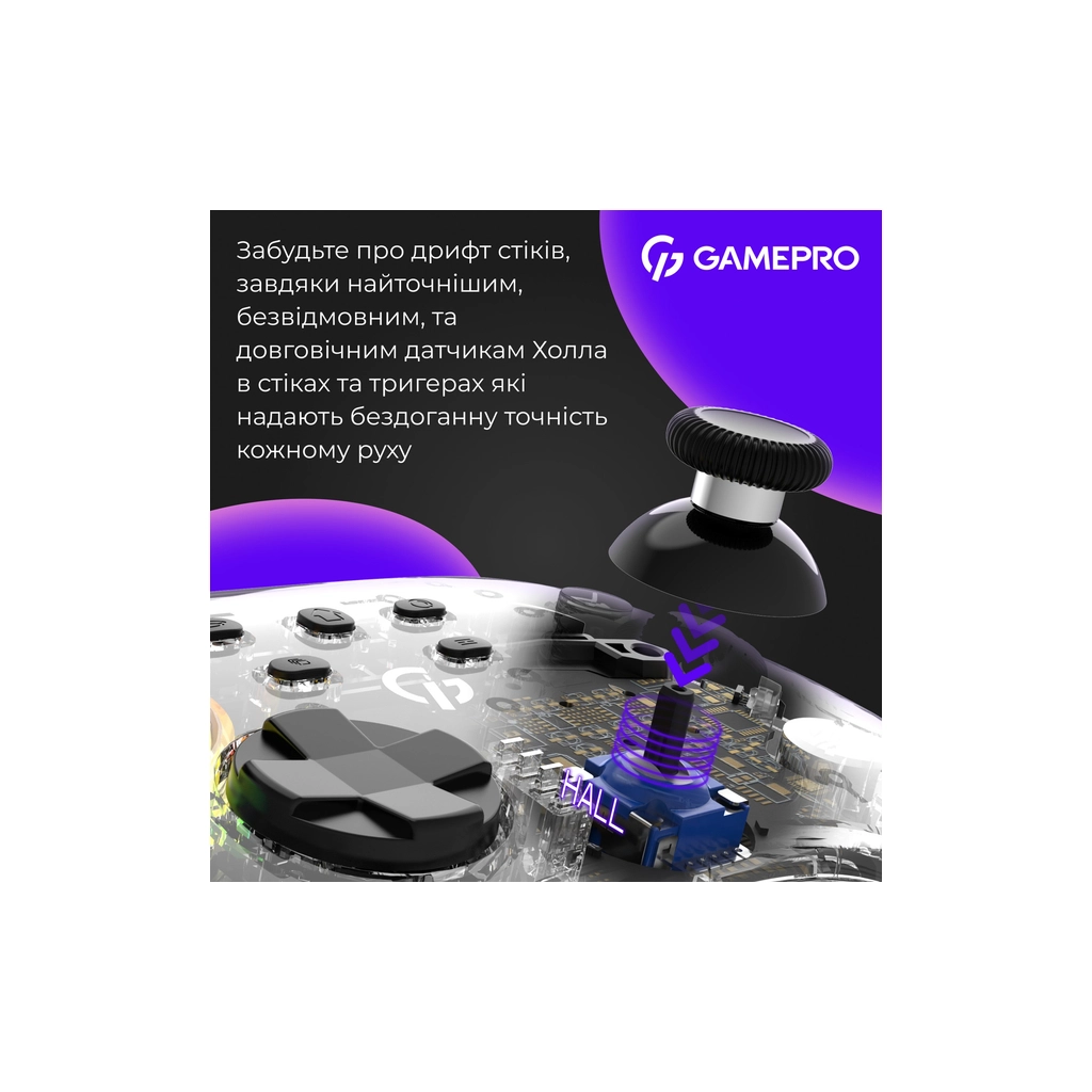 Геймпад GamePro GPX13T 2.4G/BT 5.1/USB/PC/iOS/Android RGB Transparent (GPX13T) - зображення 4