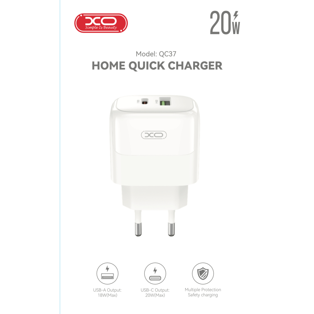 Зарядний пристрій XO 1xUSB QC3.0 + 1xUSB-C PD20W (XO-QC37) - зображення 5