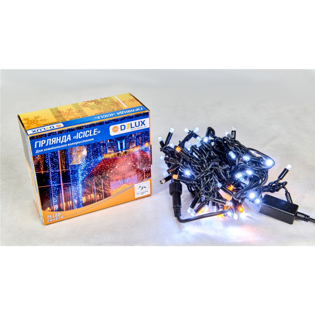 Гірлянда Delux ICICLE 100LED 2x0.7 м Жовтий flash Білий/Чорний IP44 (90015182) - зображення 2