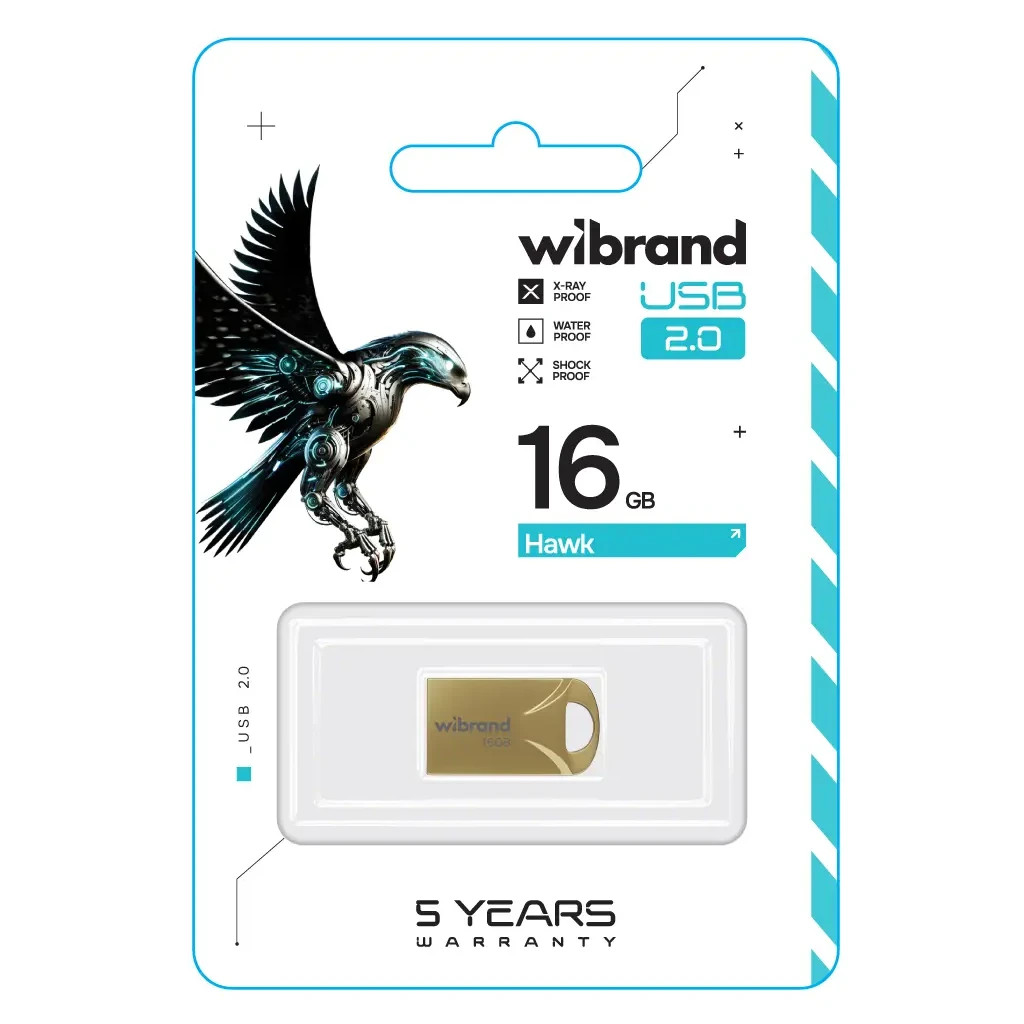 USB флеш накопичувач Wibrand 16GB Hawk Gold USB 2.0 (WI2.0/HA16M1G) - зображення 2
