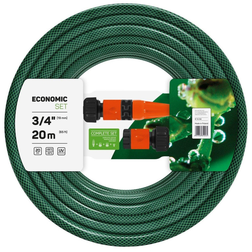 Шланг для поливу Cellfast набір ECONOMIC, 3/4", 20м, 3 шари, зрошувач, комплект для підключення (10-102) - зображення 1