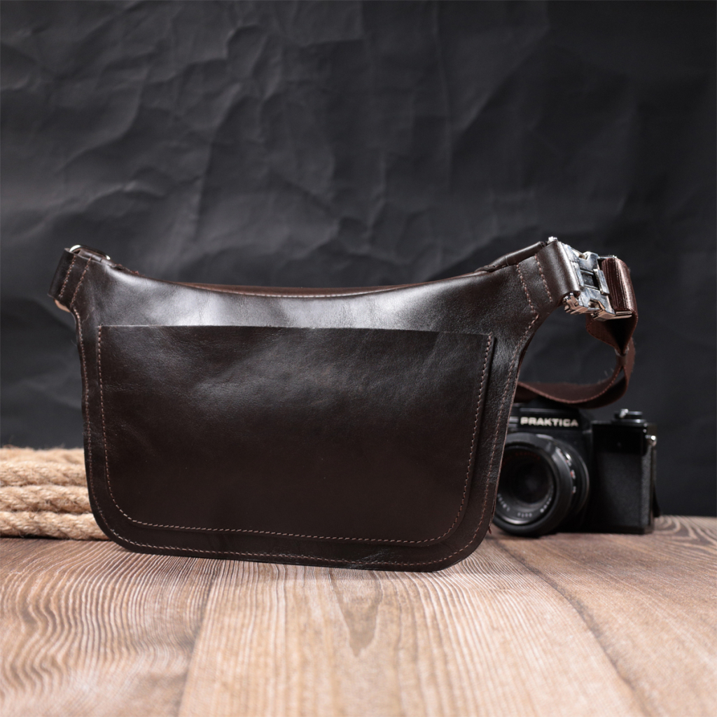 Сумка Grande Pelle Бананка з натуральної шкіри Коричнева (22814) - зображення 11