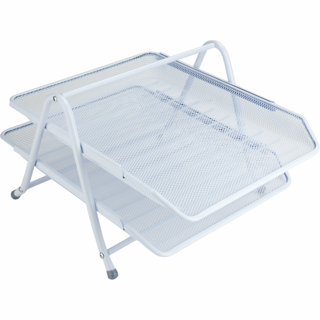 Лоток для паперів Axent горизонтальний 2-в-1, металева сітка 203x295x350мм Білий (2121-21-A) - зображення 1