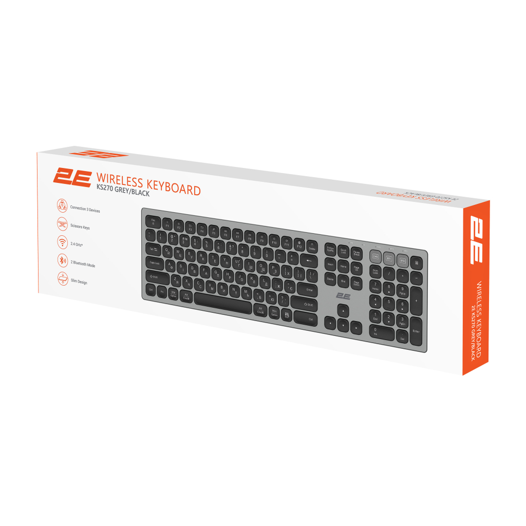 Клавіатура 2E KS270 109key Wireless UA Grey/Black (2E-KS270WBGR_UA) - зображення 9