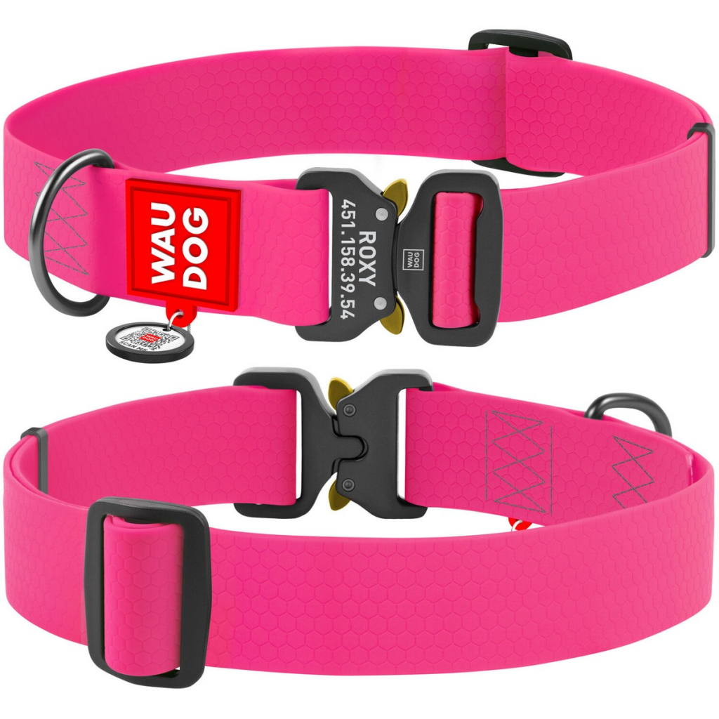 Нашийник для тварин WAUDOG Waterproof з QR паспортом XXL Ш 40 мм Д 43-70 см(рожевий) (28017) - зображення 4