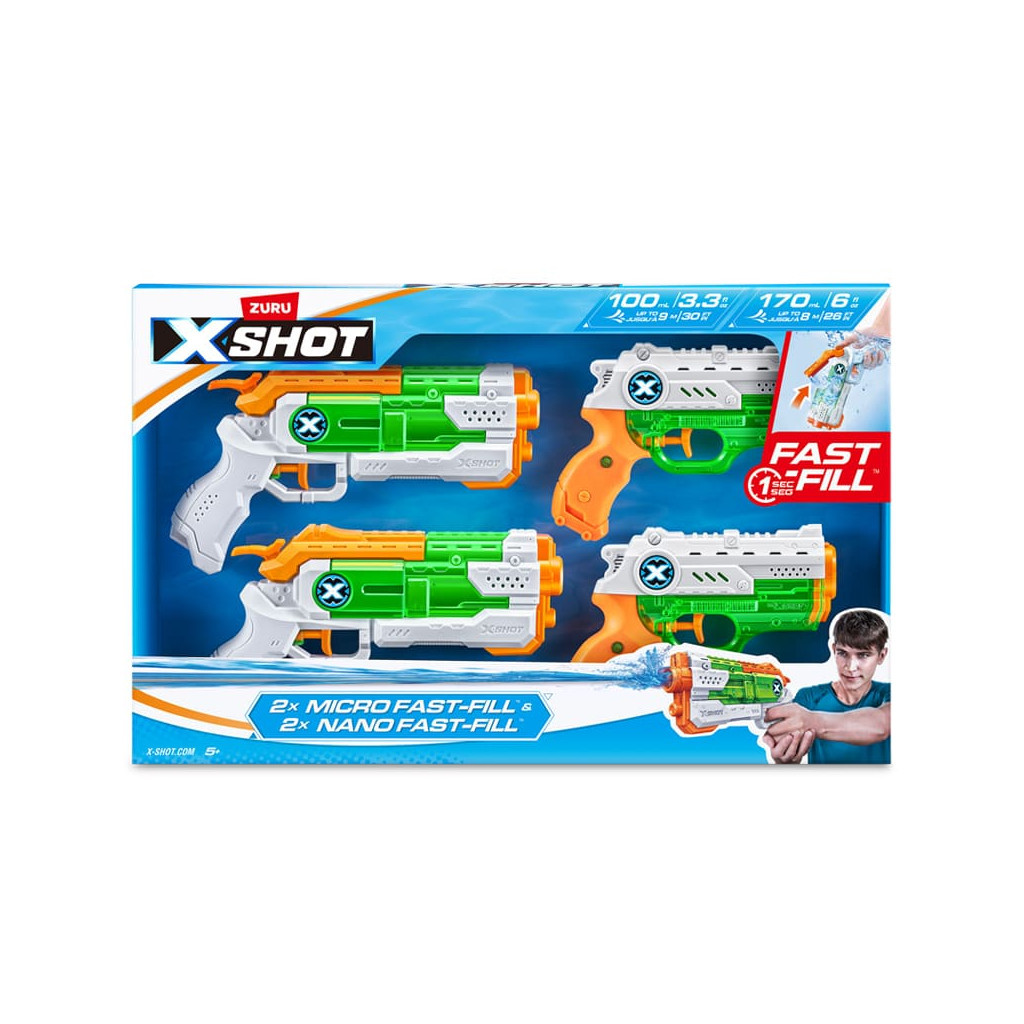 Іграшкова зброя Zuru X-Shot Набір водних бластерів Fast Fill Combo Pack 2 Micro And 2 Nano (11856R) - зображення 4