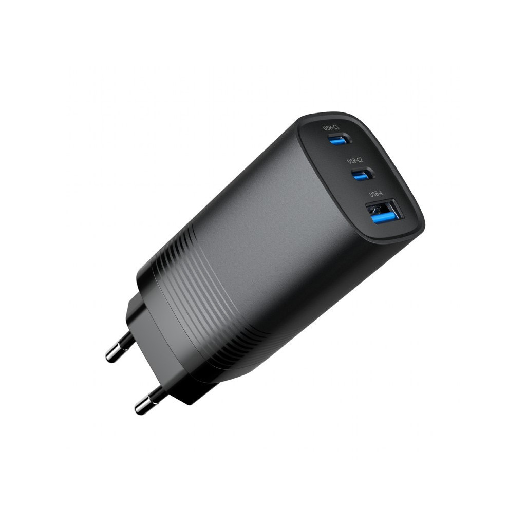 Зарядний пристрій Gembird USB-A + 2xType-C (PD18W + QC3.0 27W) black (TA-UC-PDQC65-01-BK) - зображення 2