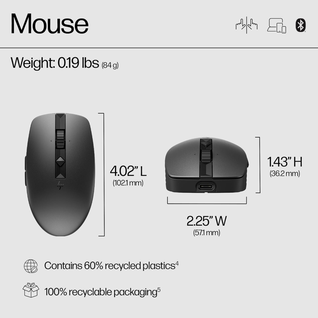 Мишка HP 710 Silent Rechargeable Wireless Black (6E6F2AA) - зображення 3