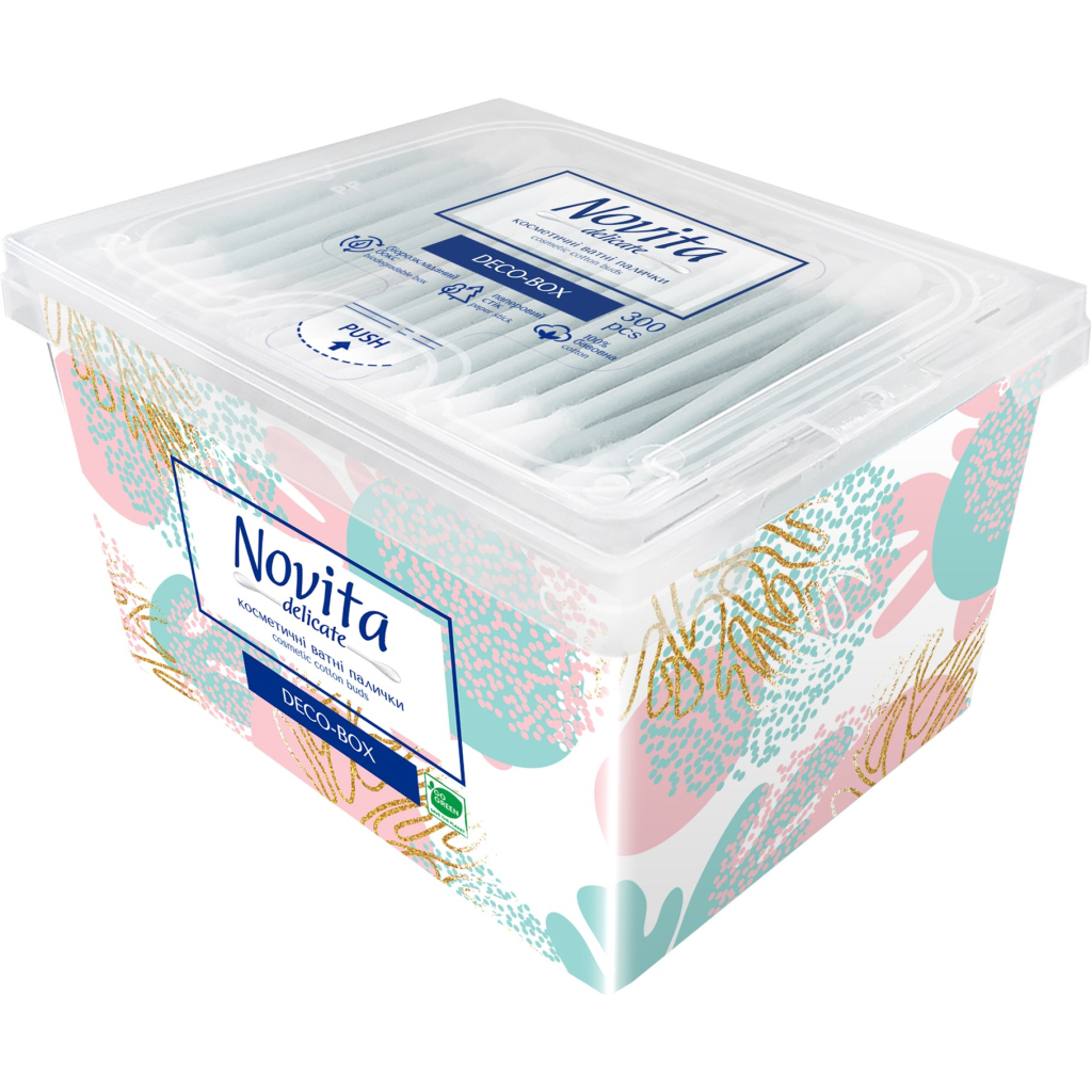 Ватні палички Novita Delicate Deco-box у квадратній коробці 300 шт. (4823071643909) - зображення 2