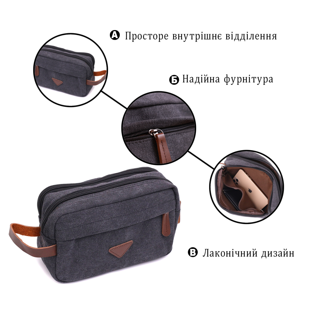 Сумка Vintage Для чоловіків на два відділення з текстилю Чорна (22233) - зображення 4