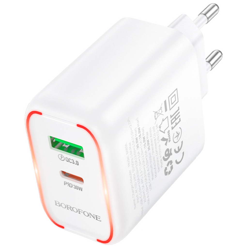 Зарядний пристрій BOROFONE BA89A Destello 1xUSB-C PD30W + 1xUSB QC3.0 White (6941991119361) - зображення 4