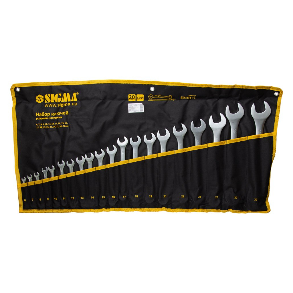 Ключ Sigma рожково-накидний 20шт 6-32мм CrV satine (тк чохол) (6010171) - зображення 1