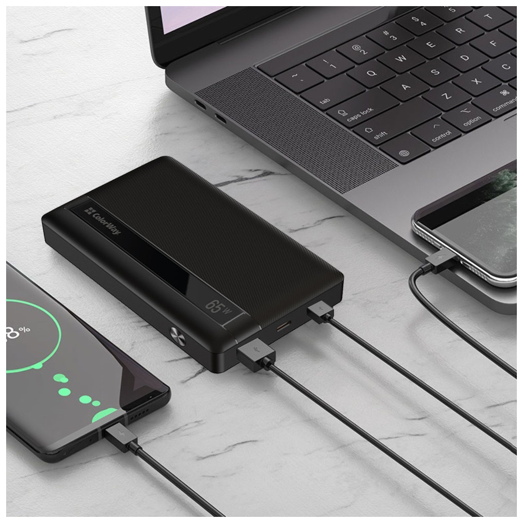 Батарея універсальна ColorWay 20 000 mAh PD/65W, QC/3.0, black (CW-PB200LPA3BK-PDD) - зображення 7