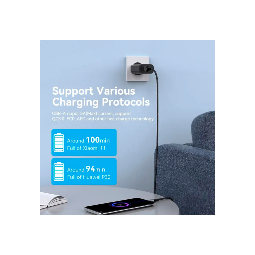 Зарядний пристрій Vention 2xUSB 38W (USB-C+USB-A) PD+QC3.0 black (FBIB0-EU) - зображення 5