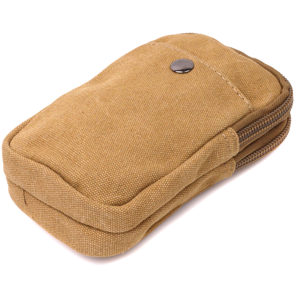 Сумка Vintage Вертикальна на пояс з металевим карабіном з текстилю Пісочна (22227) - зображення 5