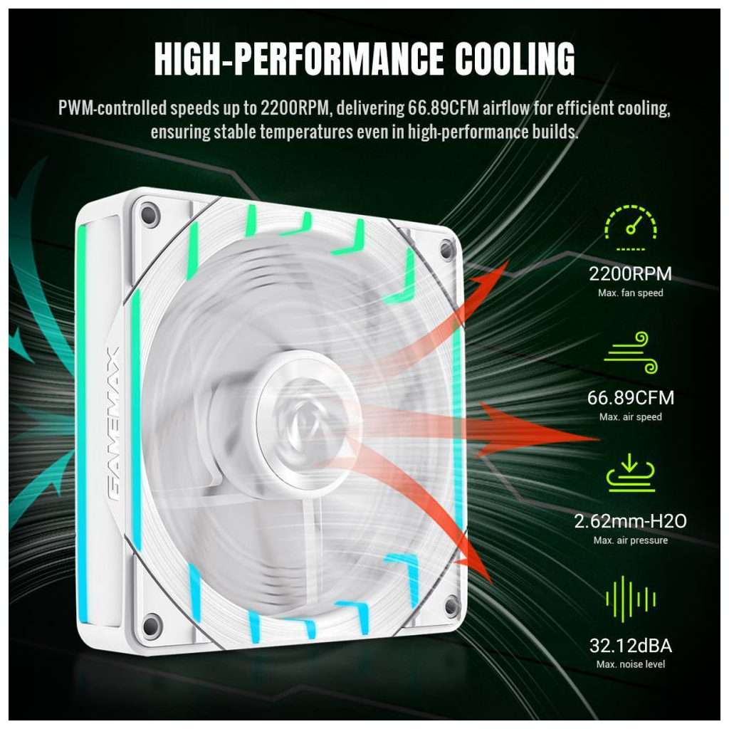Кулер до корпусу Gamemax Tornado T12 ARGB-RW - зображення 8