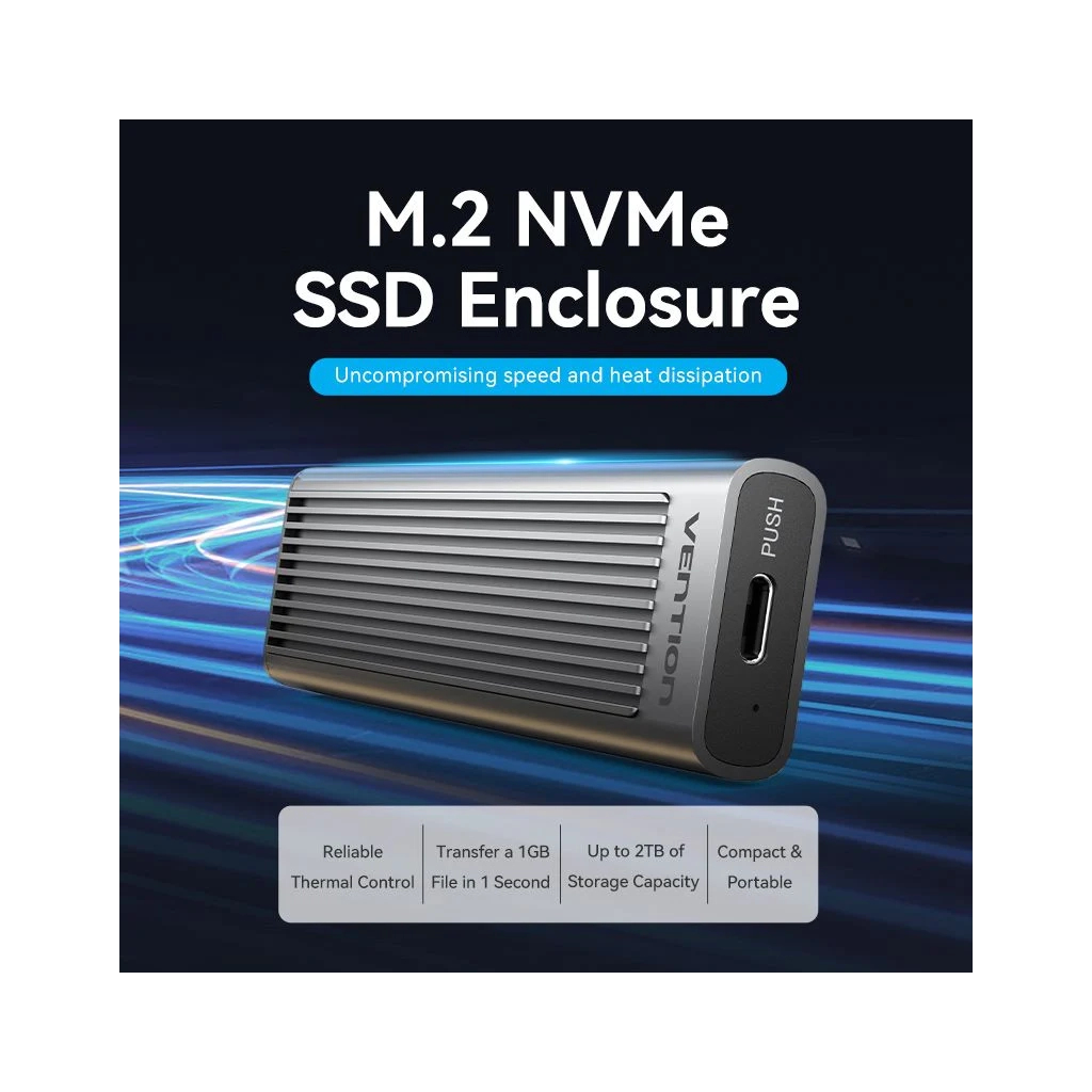 Кишеня зовнішня Vention SSD M.2 (NVME) M-key USB Type-C 3.2 10Gbps Heat Sink Aluminum (KPKH0) - зображення 2