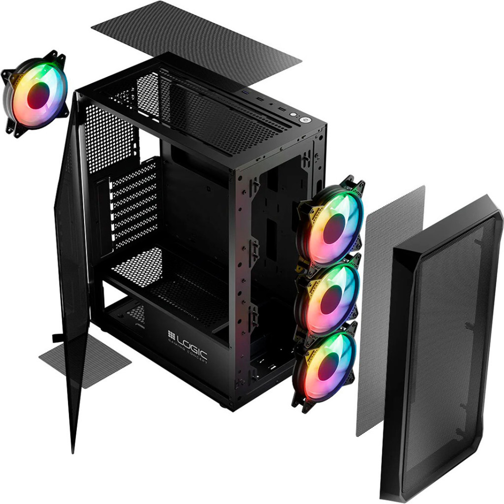 Корпус Logic concept PORTOS MESH+GLASS ARGB fans 4x120mm BLACK (AT-PORTOS-10-0000000-0002) - зображення 11