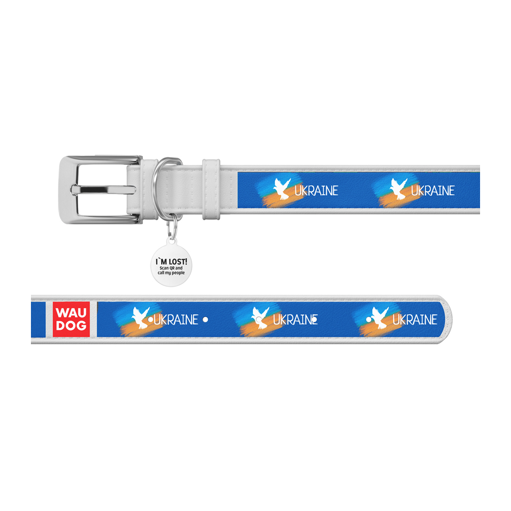 Нашийник для тварин WAUDOG Design з QR паспортом "Прапор" Ш 12 мм Д 18-24 см білий (3601-0229-15) - зображення 3