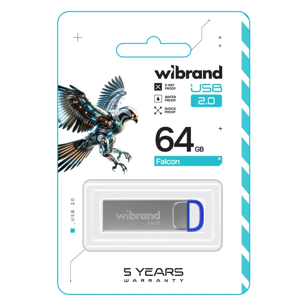 USB флеш накопичувач Wibrand 64GB Falcon Silver-Blue USB 2.0 (WI2.0/FA64U7U) - зображення 2