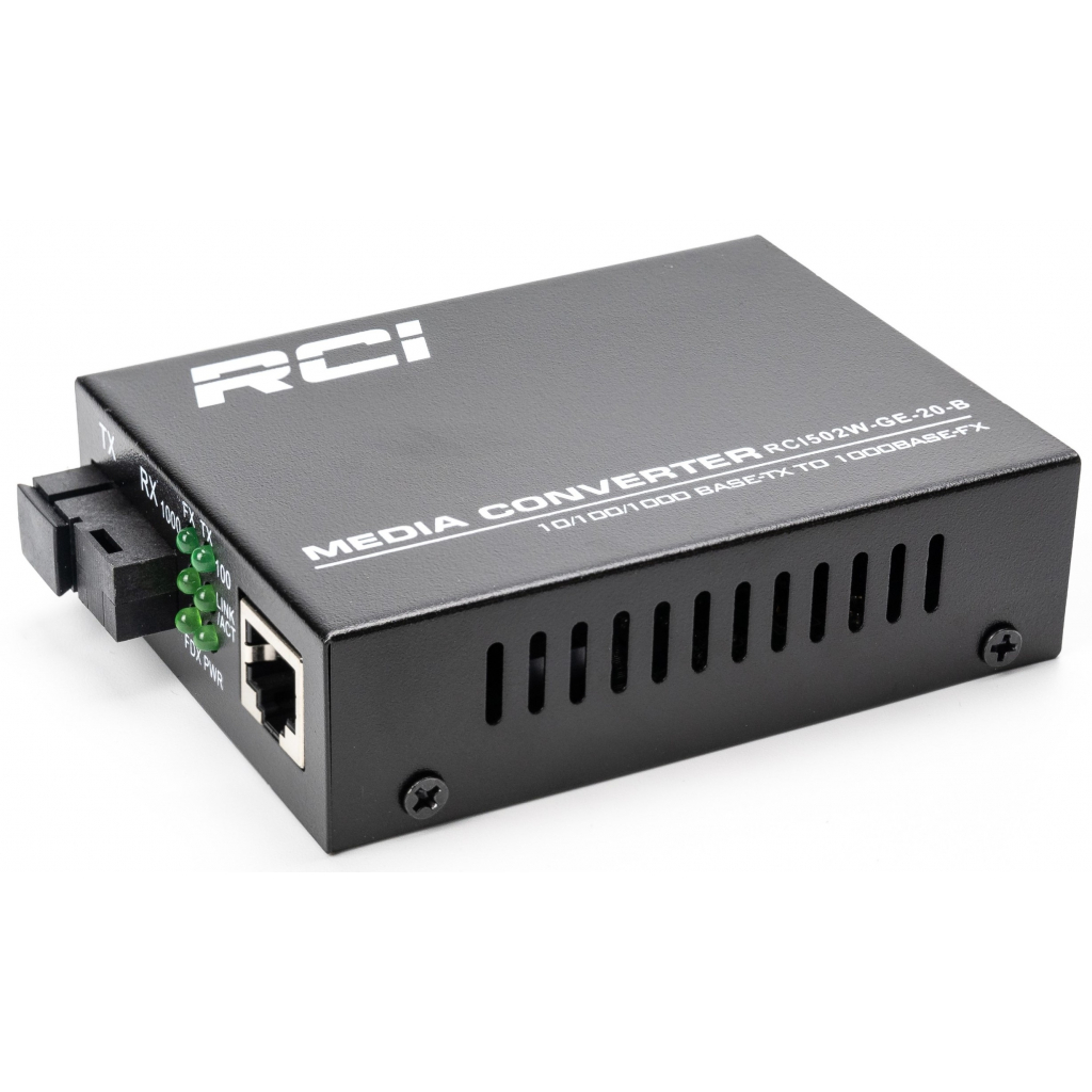 Медіаконвертер RCI 1G, 20km, SC, RJ45, Tx 1550nm standart size metal case (RCI502W-GE-20-B) - зображення 2
