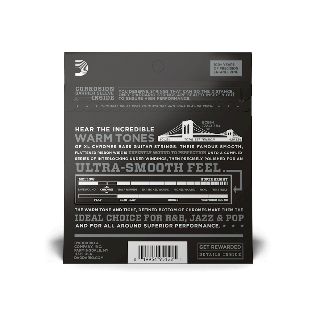Струни для гітари D'Addario XL Chromes Bass Custom Light (40-100) (ECB84) - зображення 3