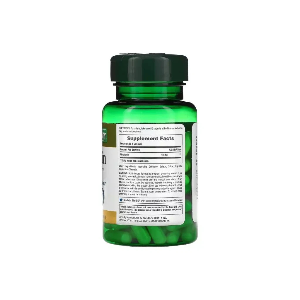 Амінокислота Nature's Bounty Мелатонін, 10 мг, Melatonin, 60 капсул (NRT19491) - зображення 2