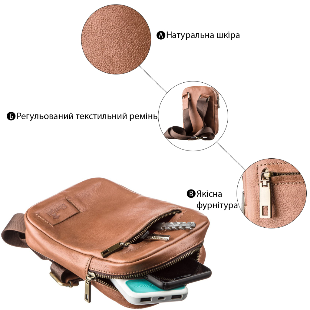 Сумка Shvigel Чоловіча шкіряна Руда (19104) - зображення 4