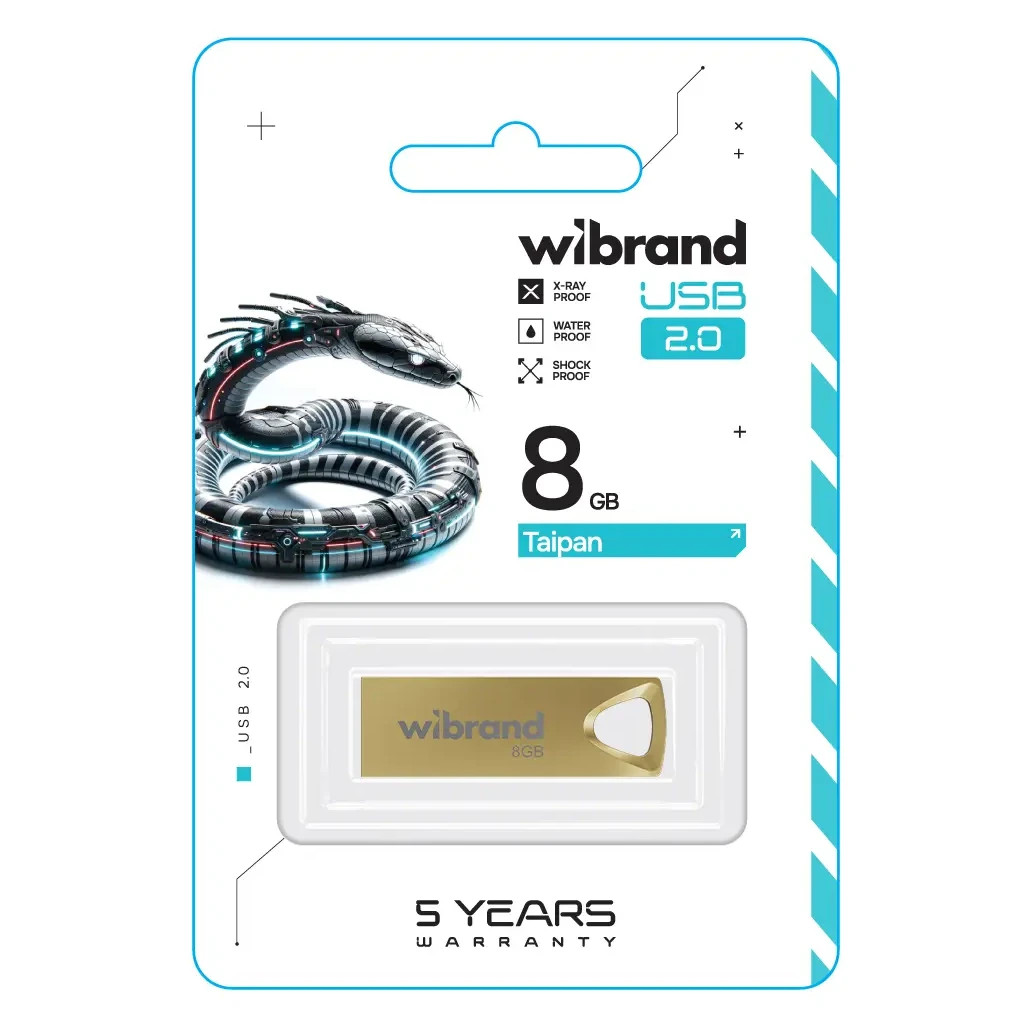 USB флеш накопичувач Wibrand 8GB Taipan Gold USB 2.0 (WI2.0/TA8U2G) - зображення 2